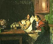 Michael Ancher ved en sygeseng, en ung pige lceser for den gamle kone i alkoven Spain oil painting artist